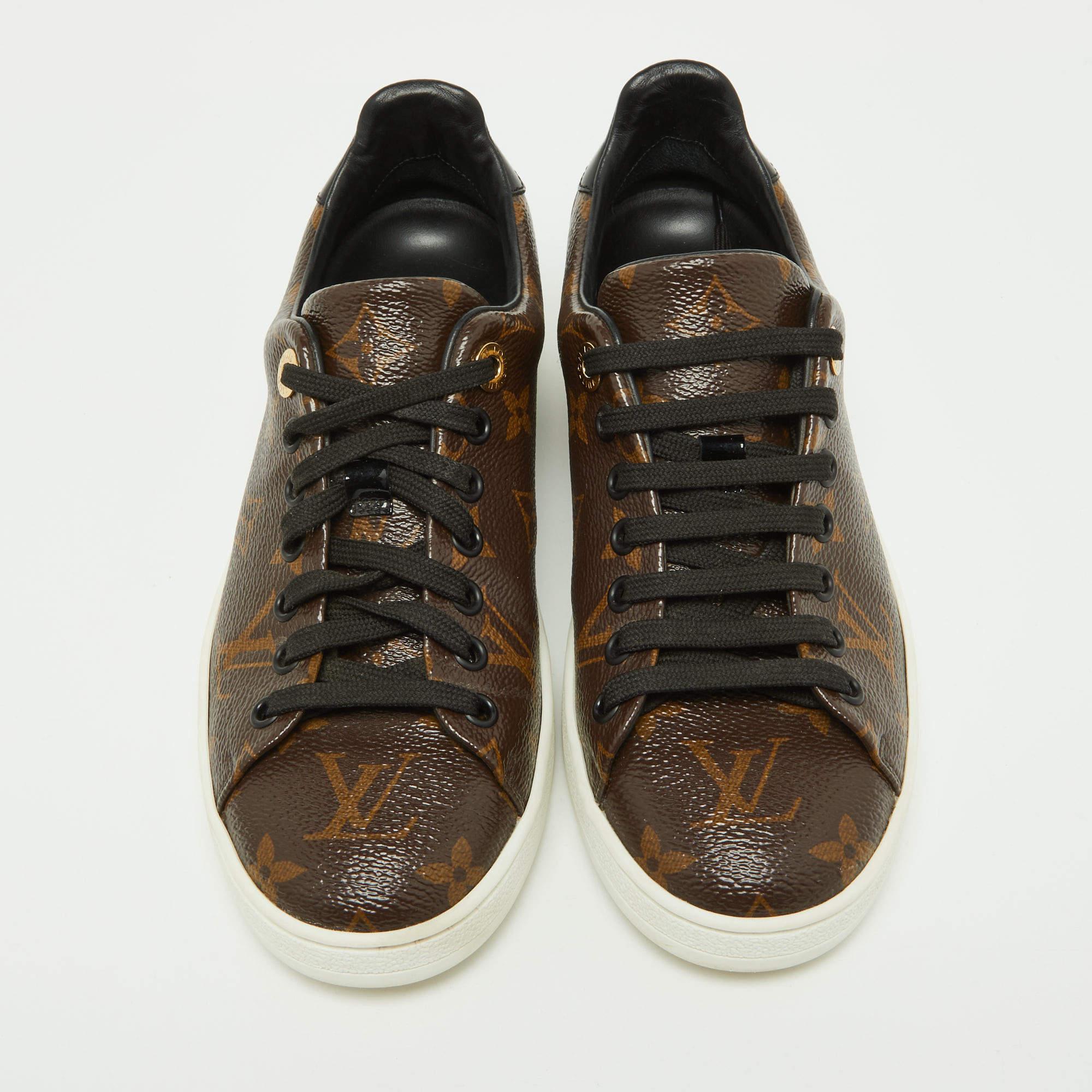 Women's Louis Vuitton Brown/Black Monogram Canvas and Patent Leather Frontrow Sneakers S