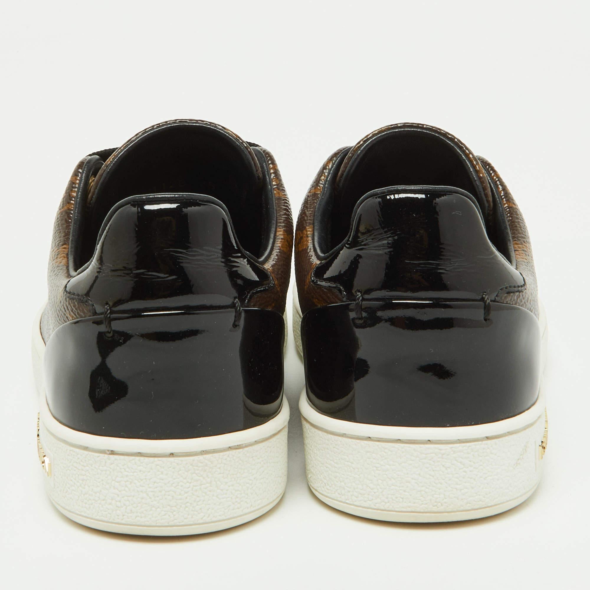 Louis Vuitton Brown/Black Monogram Canvas and Patent Leather Frontrow Sneakers S 2