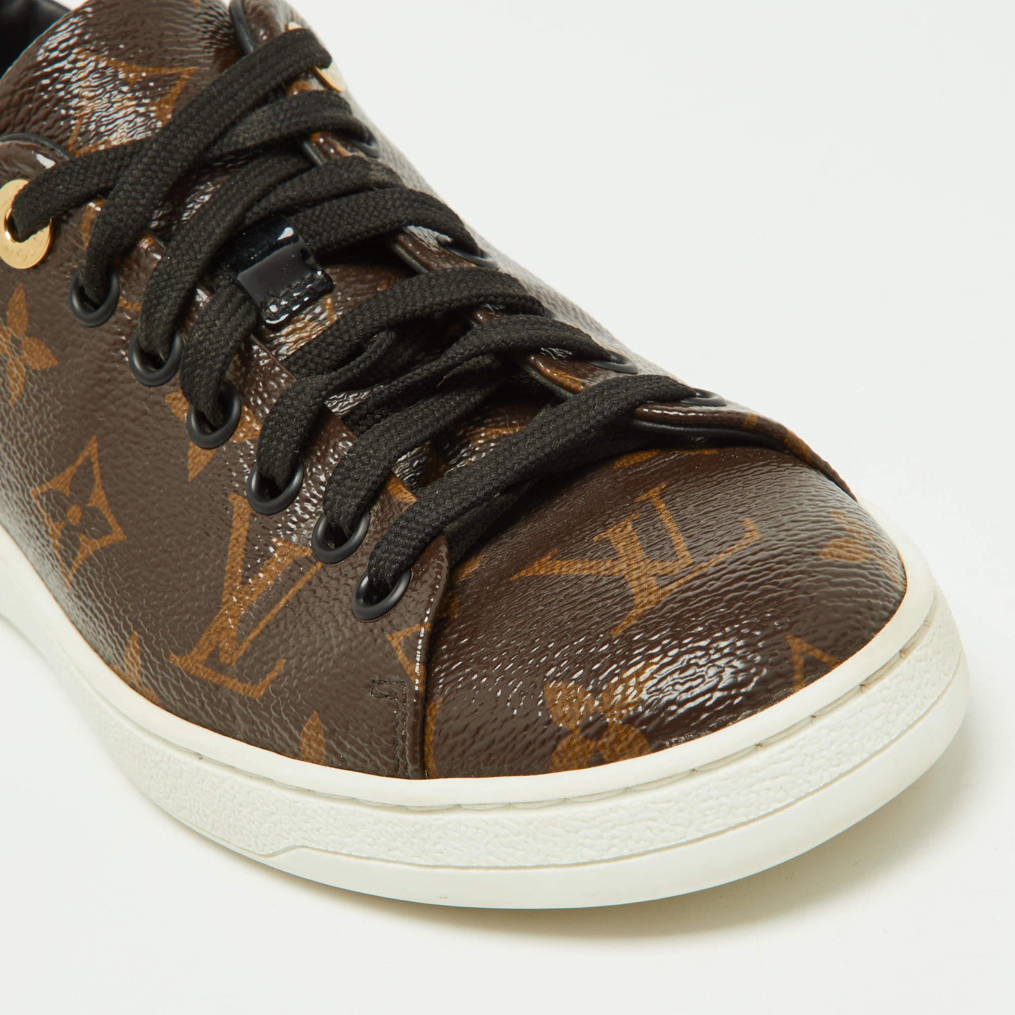 Louis Vuitton Brown/Black Monogram Canvas and Patent Leather Frontrow Sneakers S 3