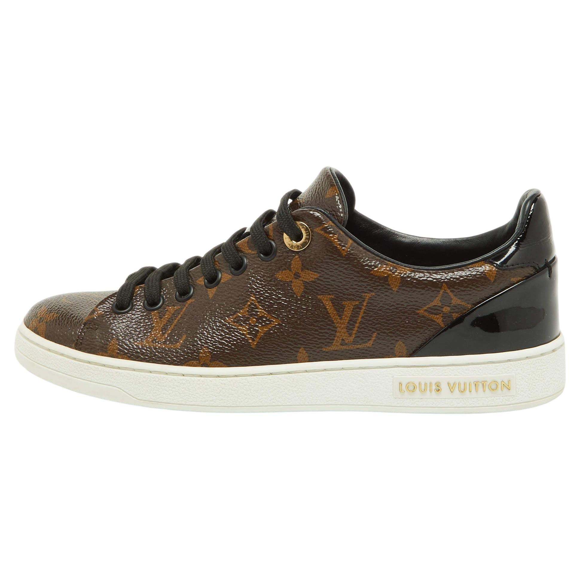 Louis Vuitton Brown/Black Monogram Canvas and Patent Leather Frontrow Sneakers S