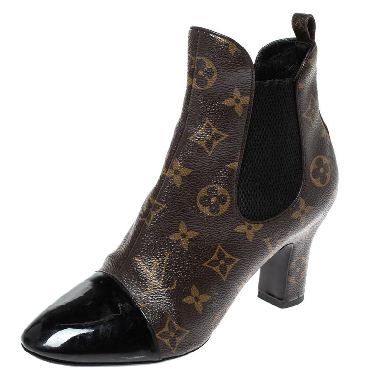 Louis Vuitton Monogram Canvas and Patent Leather Revival Ankle Boots Size  8.5/39 - Yoogi's Closet