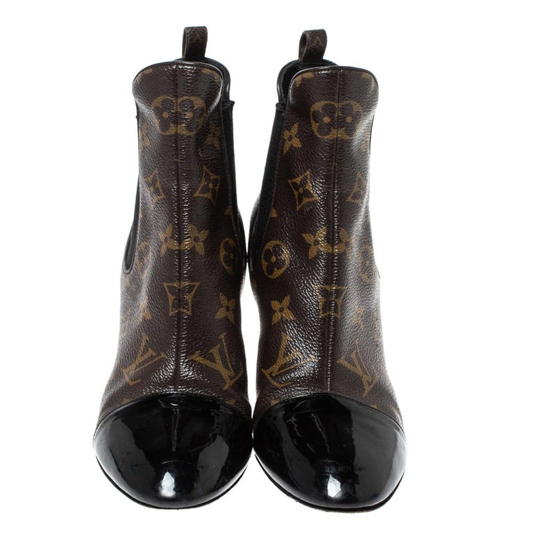 Louis Vuitton Brown/Black Monogram Canvas And Patent Revival Ankle Boots  Size 36
