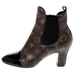 Louis Vuitton Brown/Black Monogram Canvas And Patent Revival Ankle Boots Size 36