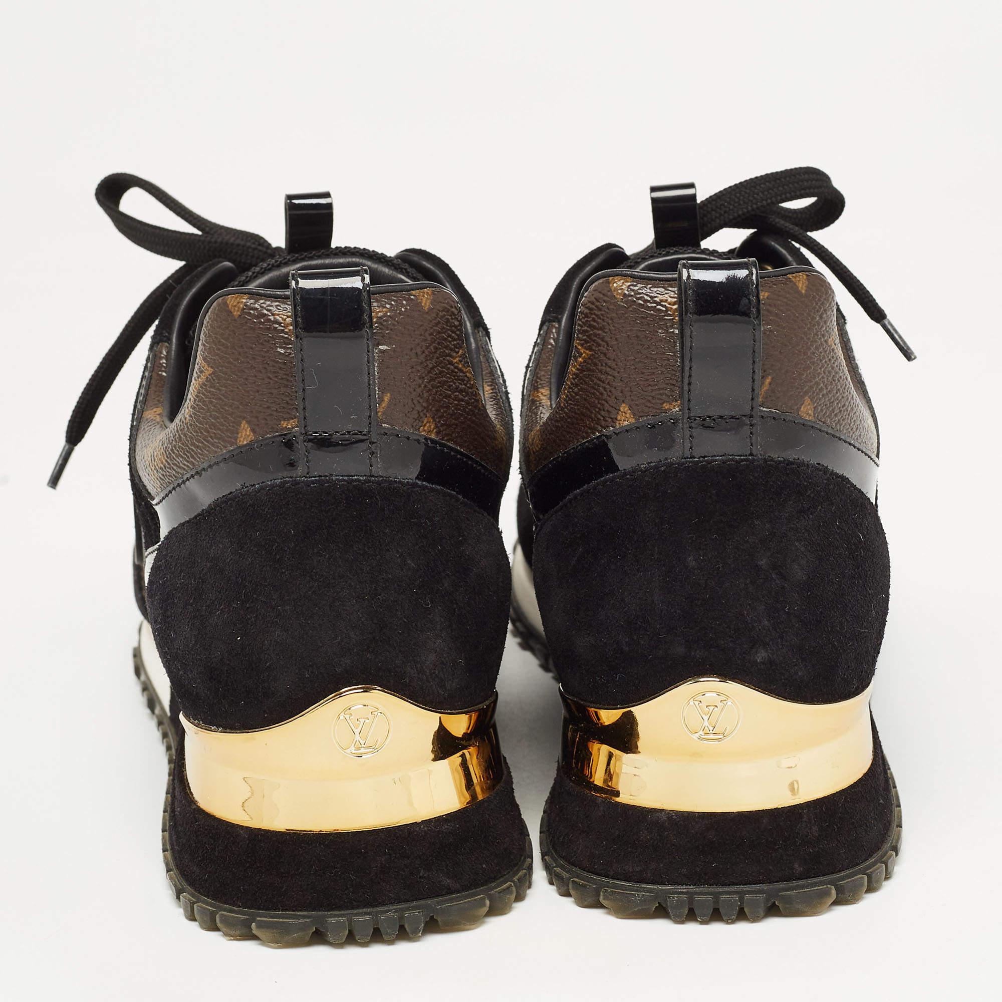 Louis Vuitton Brown/Black Monogram Canvas and Suede Run Away Sneakers Size 39 Pour femmes en vente
