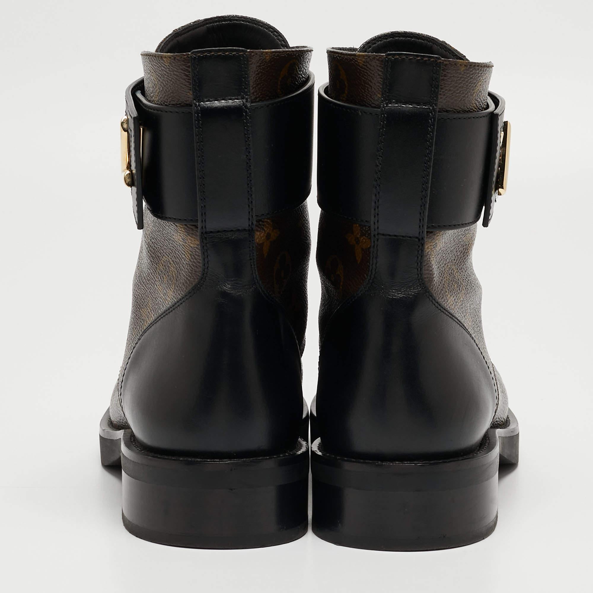 Women's Louis Vuitton Brown/Black Monogram Canvas Wonderland Ranger Boots Size 38.5 For Sale