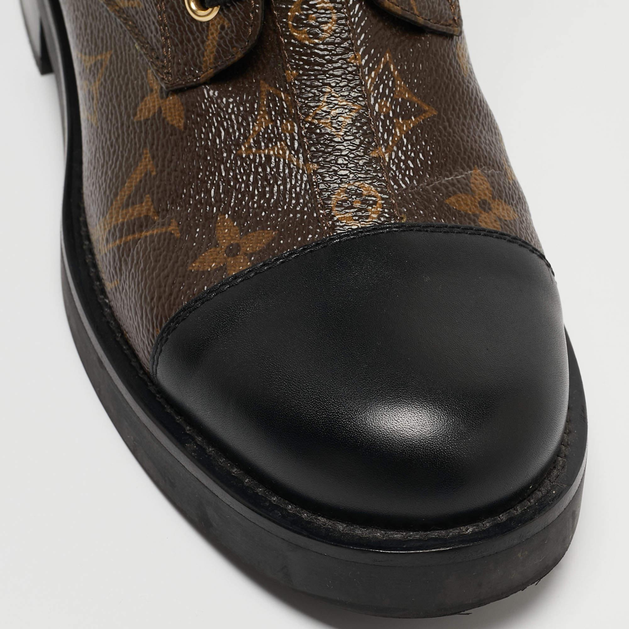 Louis Vuitton Brown/Black Monogram Canvas Wonderland Ranger Boots Size 38.5 For Sale 1