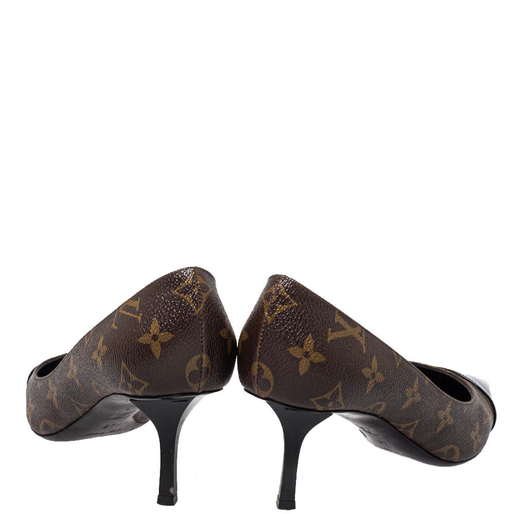 Women's Louis Vuitton Brown/Black Monogram Leather Cap Toe Fetish Pointed Toe Size 37