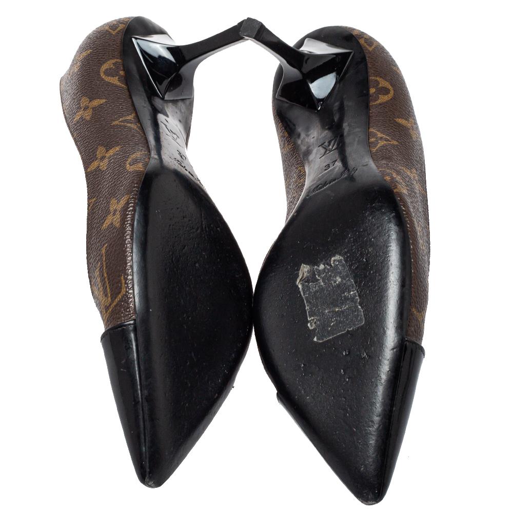 Louis Vuitton Brown/Black Monogram Leather Cap Toe Fetish Pointed Toe Size 37 2