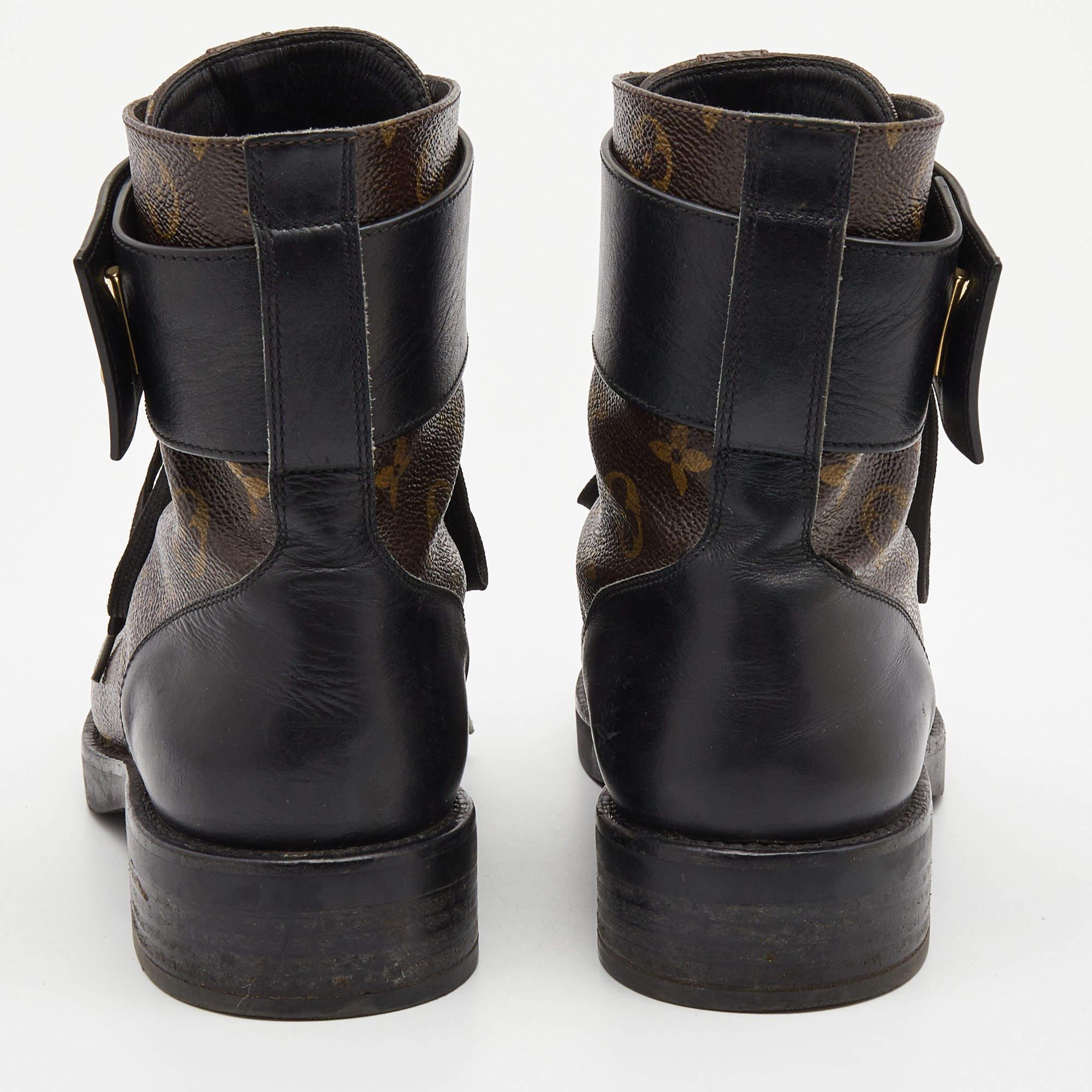 Louis Vuitton Brown/Black Monogram Wonderland Ranger Boots Size 39 1