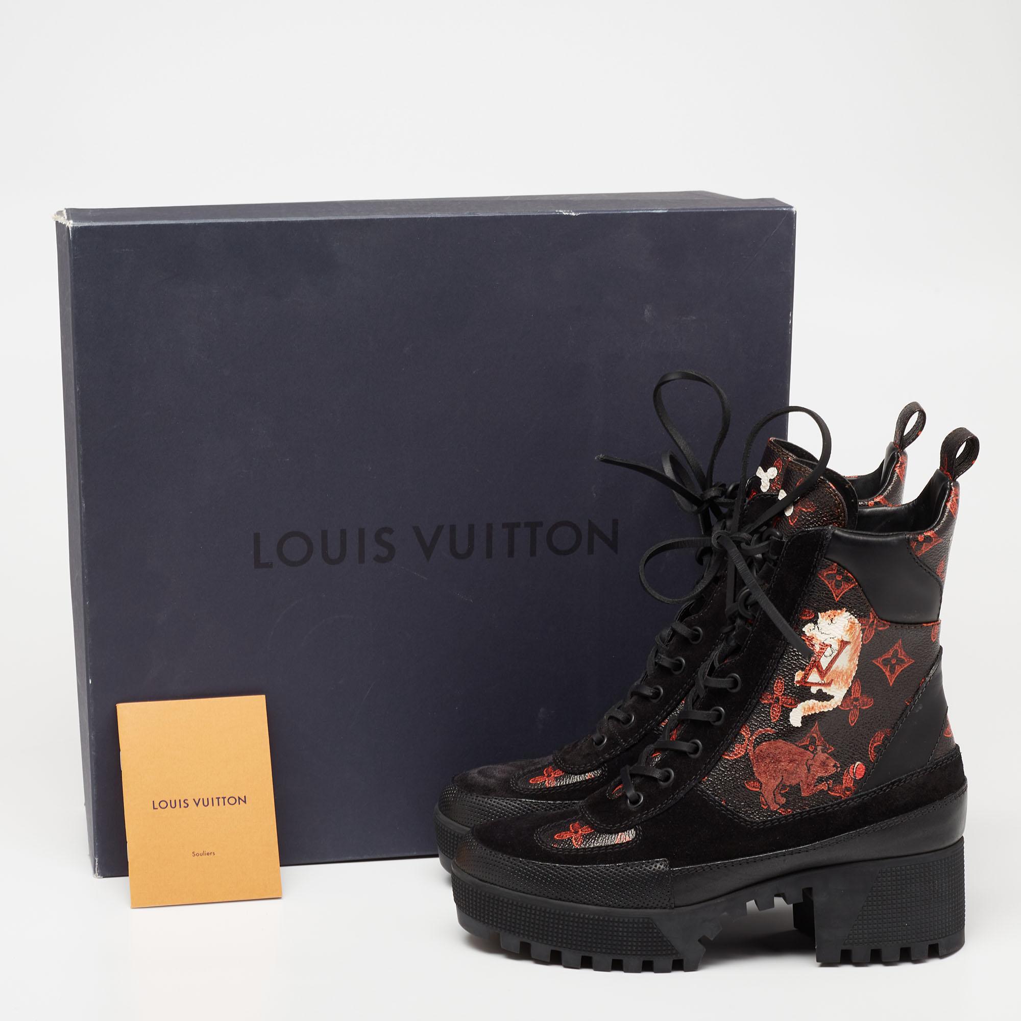 Louis Vuitton Brown/Black Suede Laureate Catogram Platform Ankle Boots Size 37.5 2