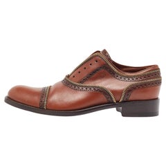 Louis Vuitton Brown Brogue Leder Zip Trim Slip On Oxfords Größe 38,5