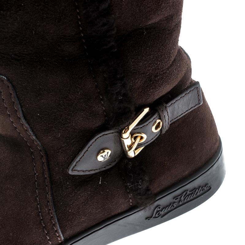 Louis Vuitton Brown Buckle Detail Shearling Lined Knee High Flat Boots Size 38.5 1