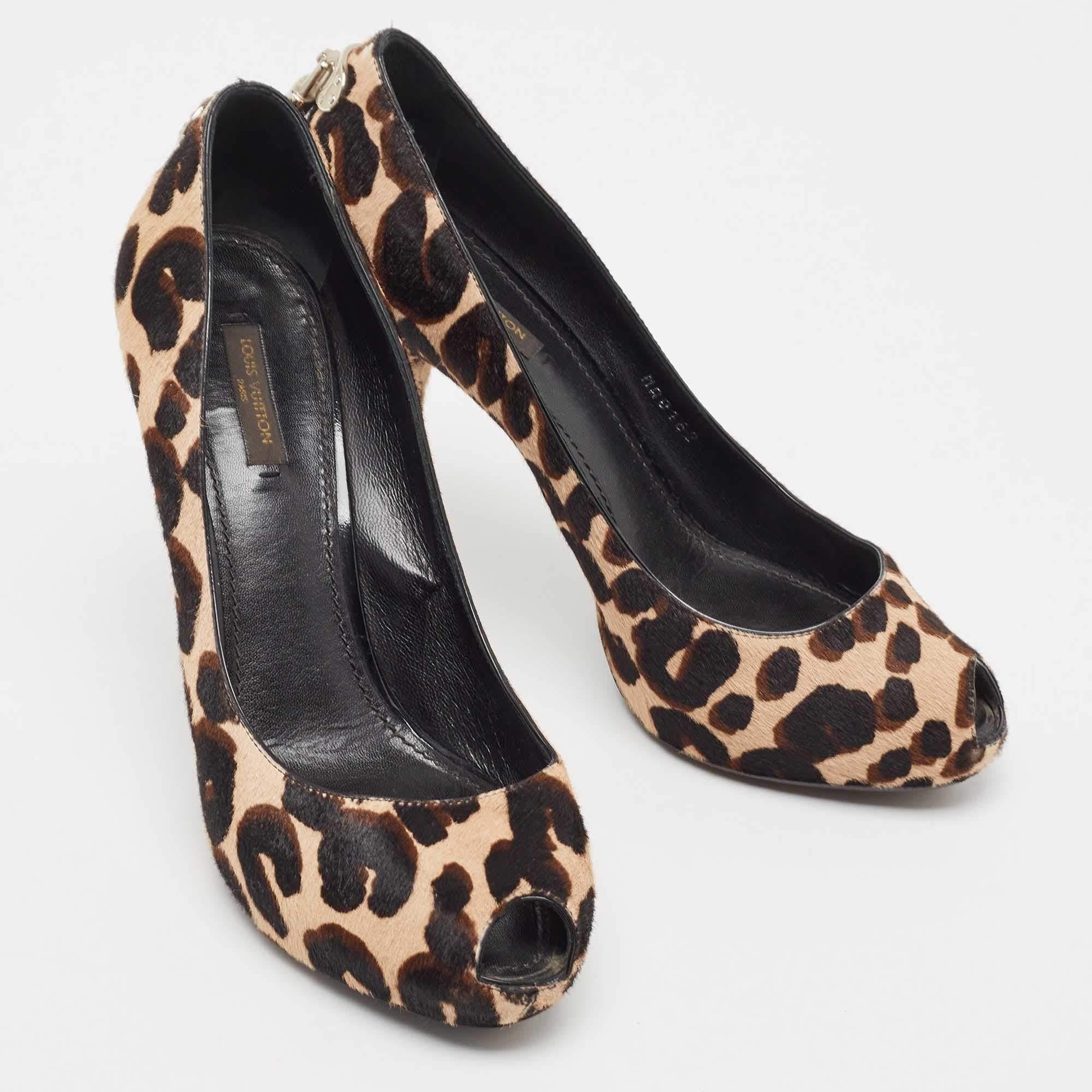 Black Louis Vuitton Brown Calf Hair Peep Toe Pumps Size 39