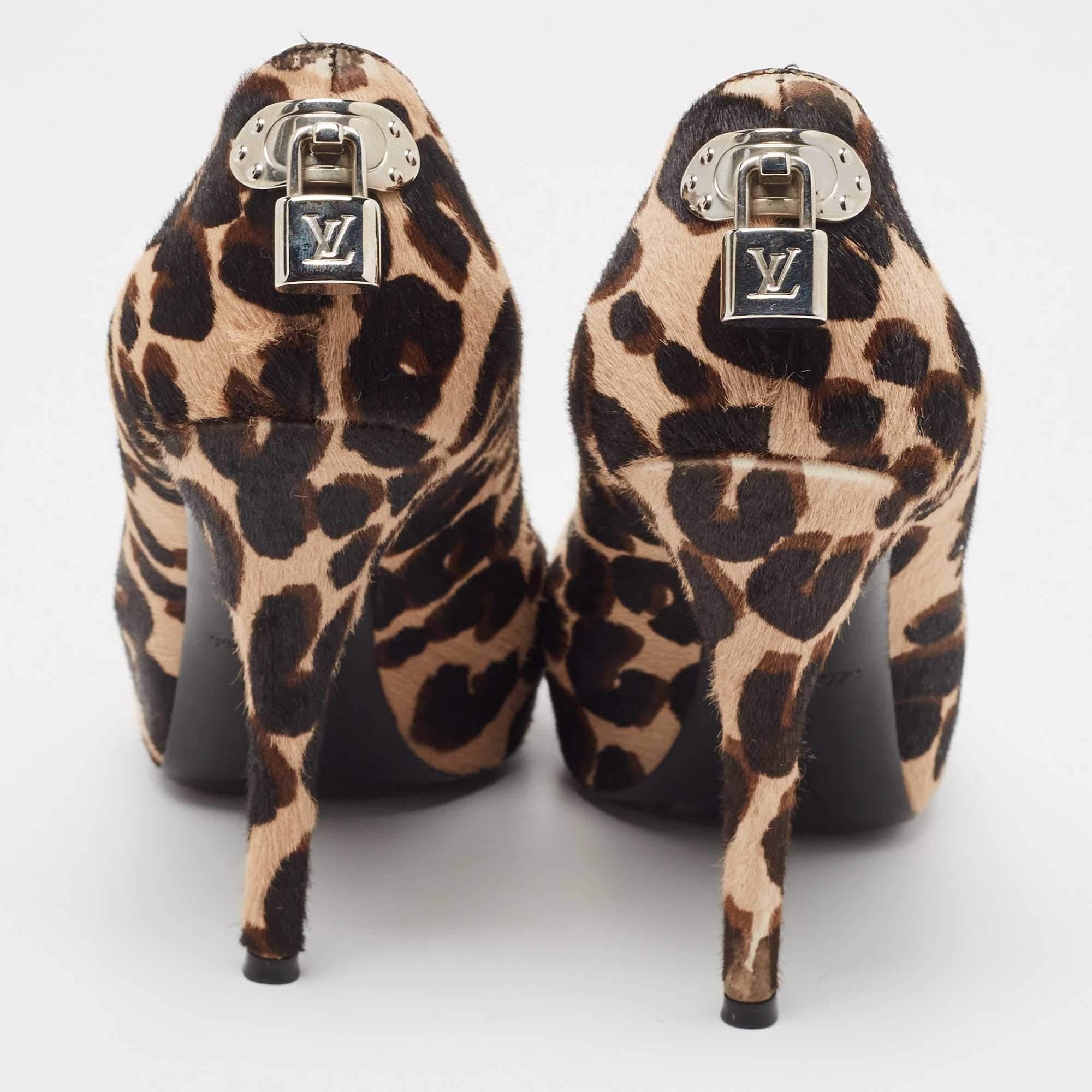 Women's Louis Vuitton Brown Calf Hair Peep Toe Pumps Size 39