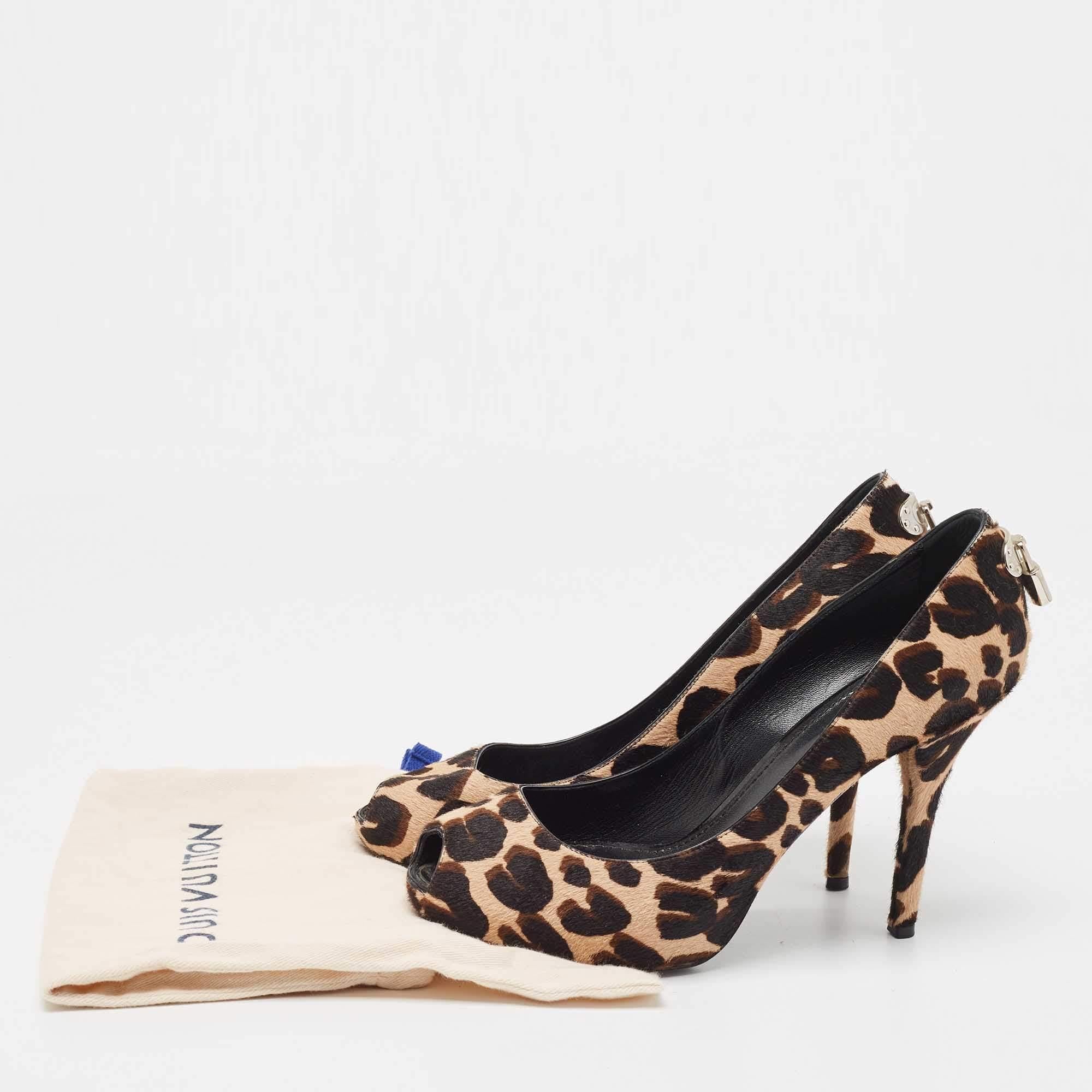 Louis Vuitton Brown Calf Hair Peep Toe Pumps Size 39 4