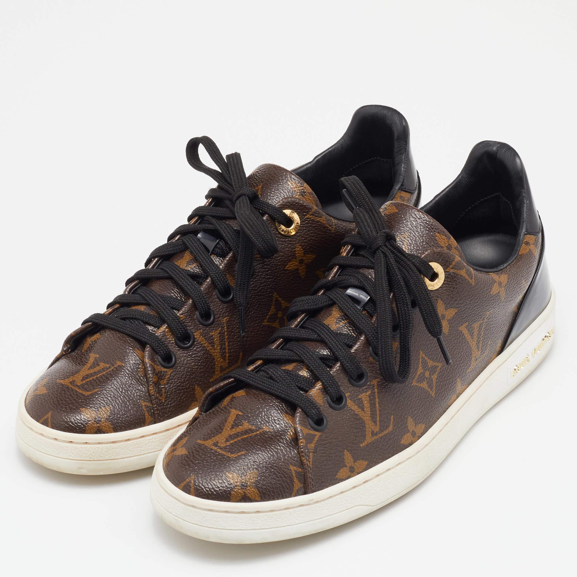 Louis Vuitton Brown Canvas and Patent Leather Frontrow Sneakers Size 38