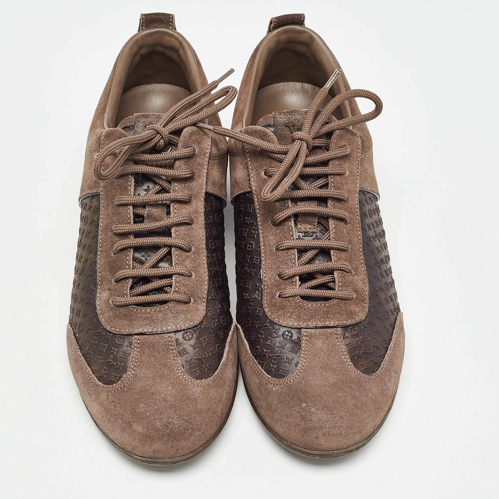 Marron Louis Vuitton Brown Canvas and Suede Low Top Sneakers Size 38 en vente