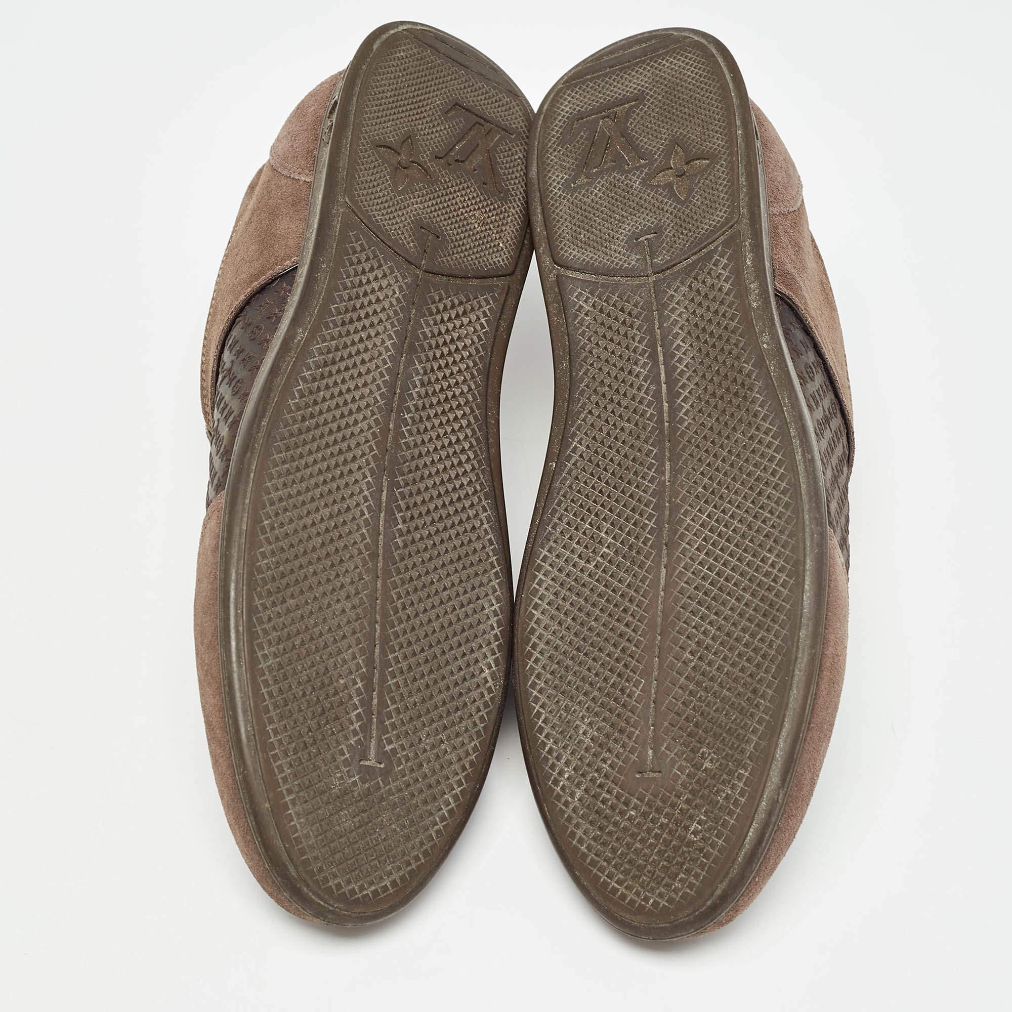 Louis Vuitton Brown Canvas and Suede Low Top Sneakers Size 38 en vente 1