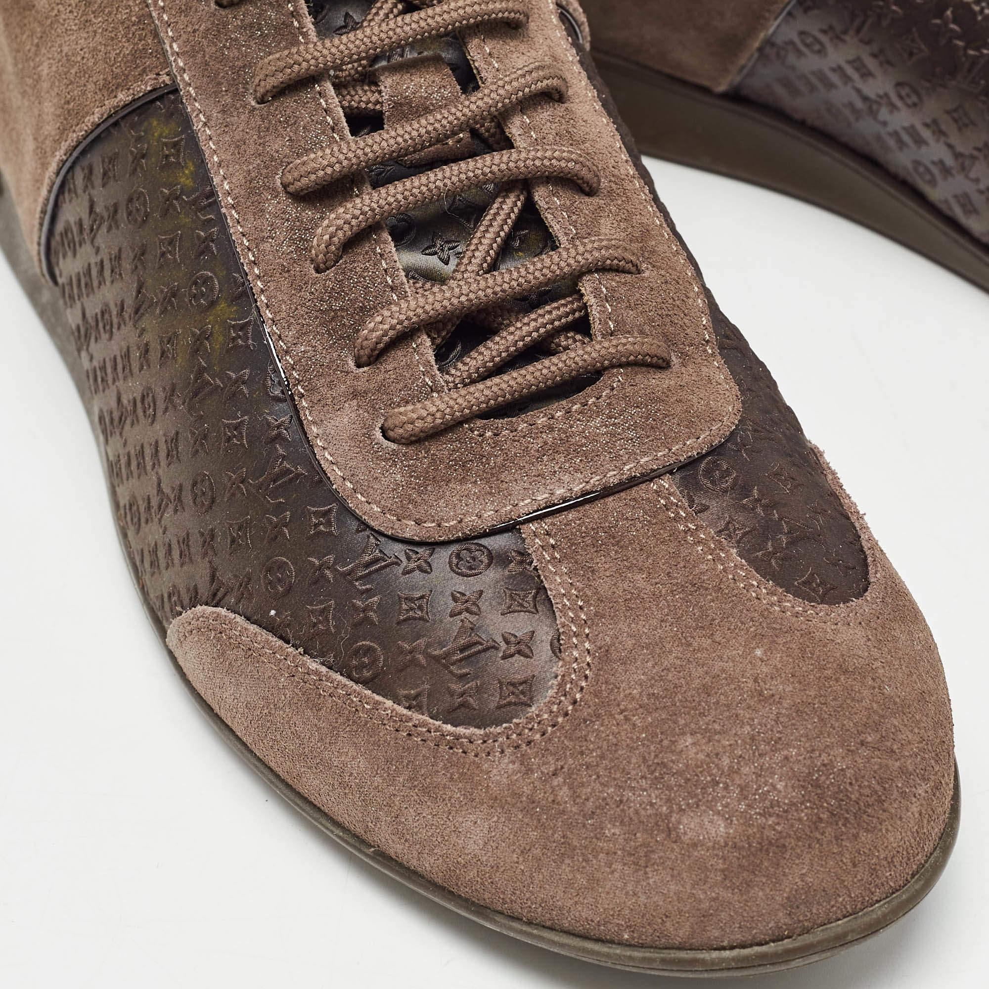 Louis Vuitton Brown Canvas and Suede Low Top Sneakers Size 38 en vente 2