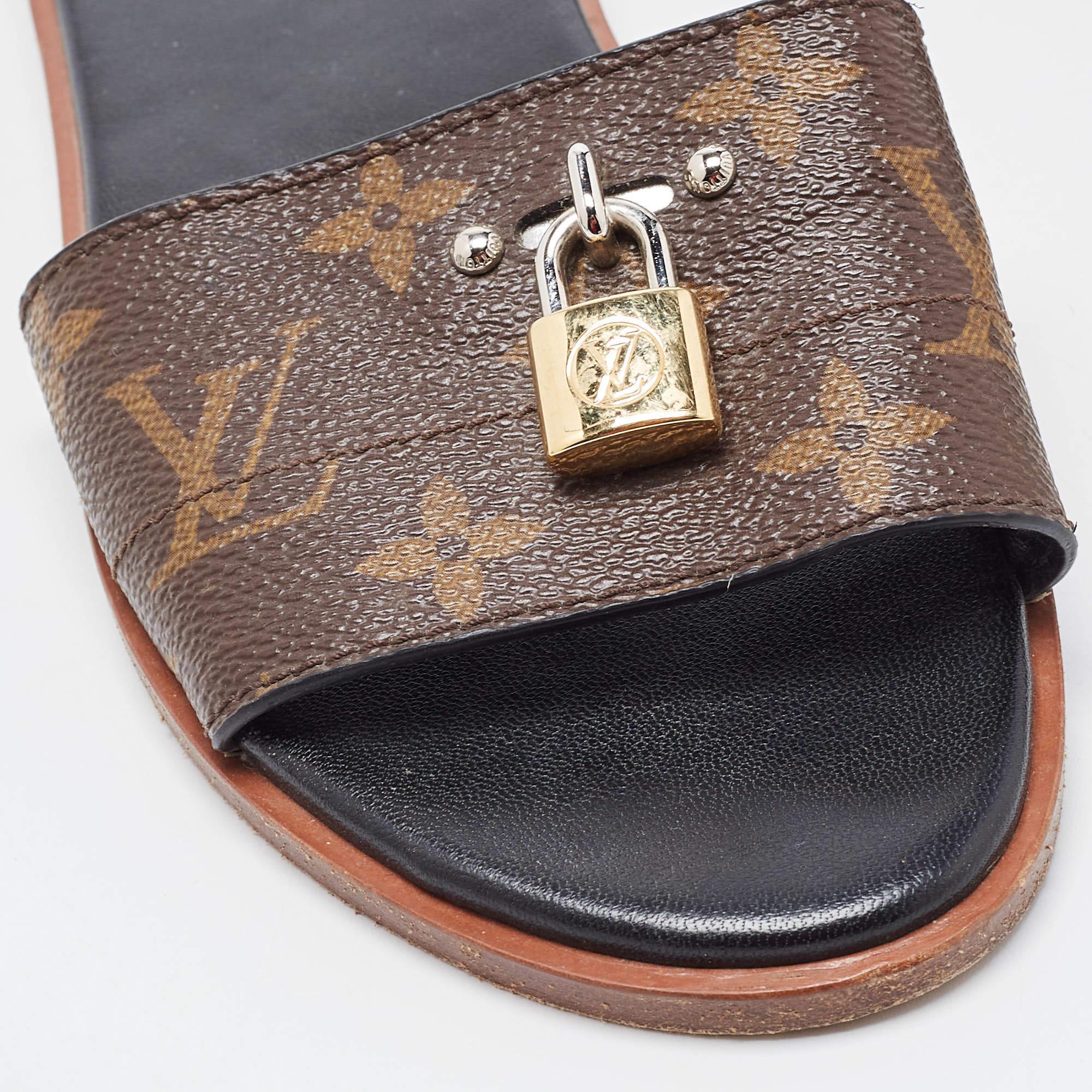 Louis Vuitton Brown Canvas Lock It Flat Slides Size 36 3