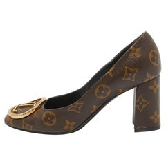 Louis Vuitton Brown Canvas Madeleine Block Heel Pumps Size 36.5