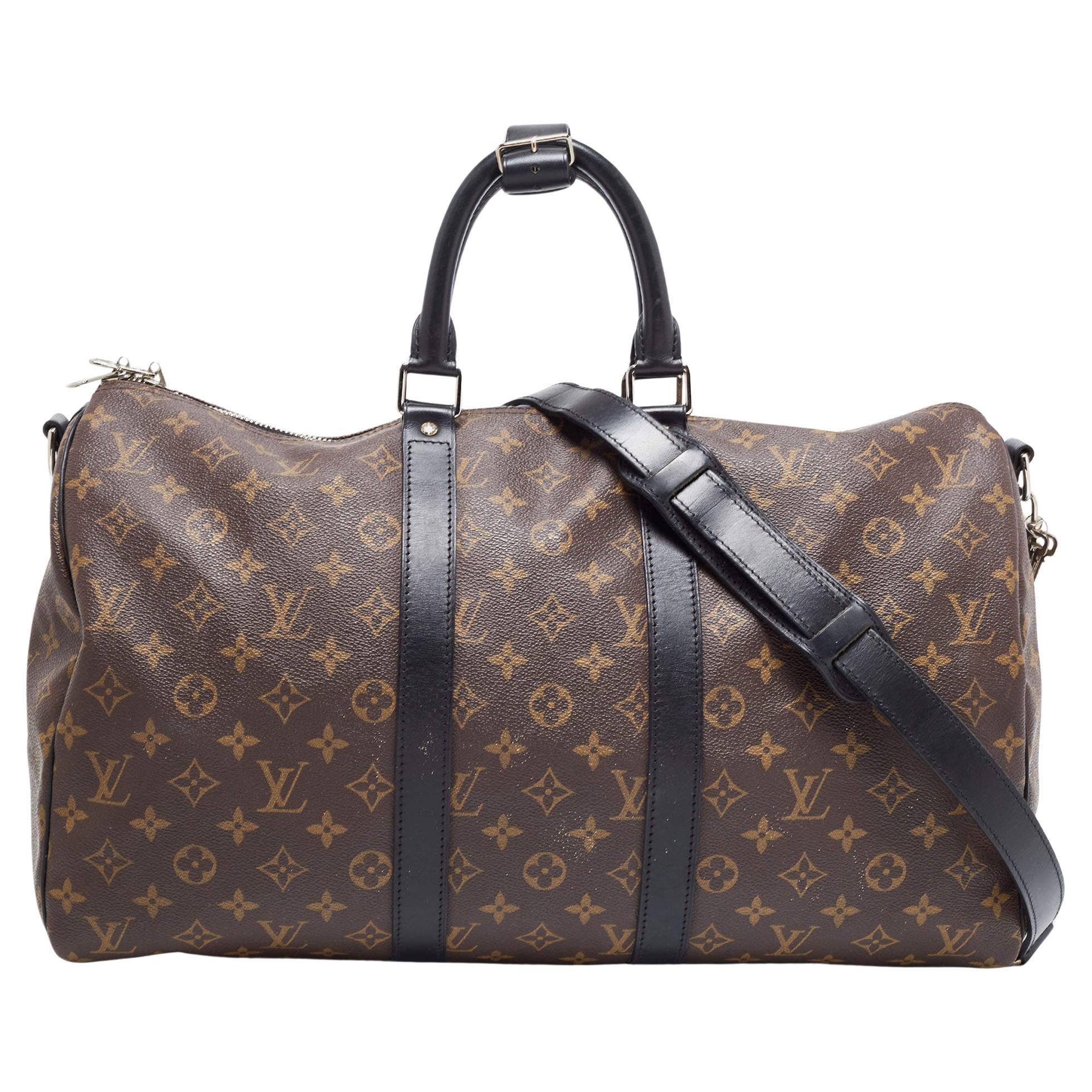 Louis Vuitton Brown Canvas Monogram Keepall Bandouliere 45 Duffel Bag For Sale