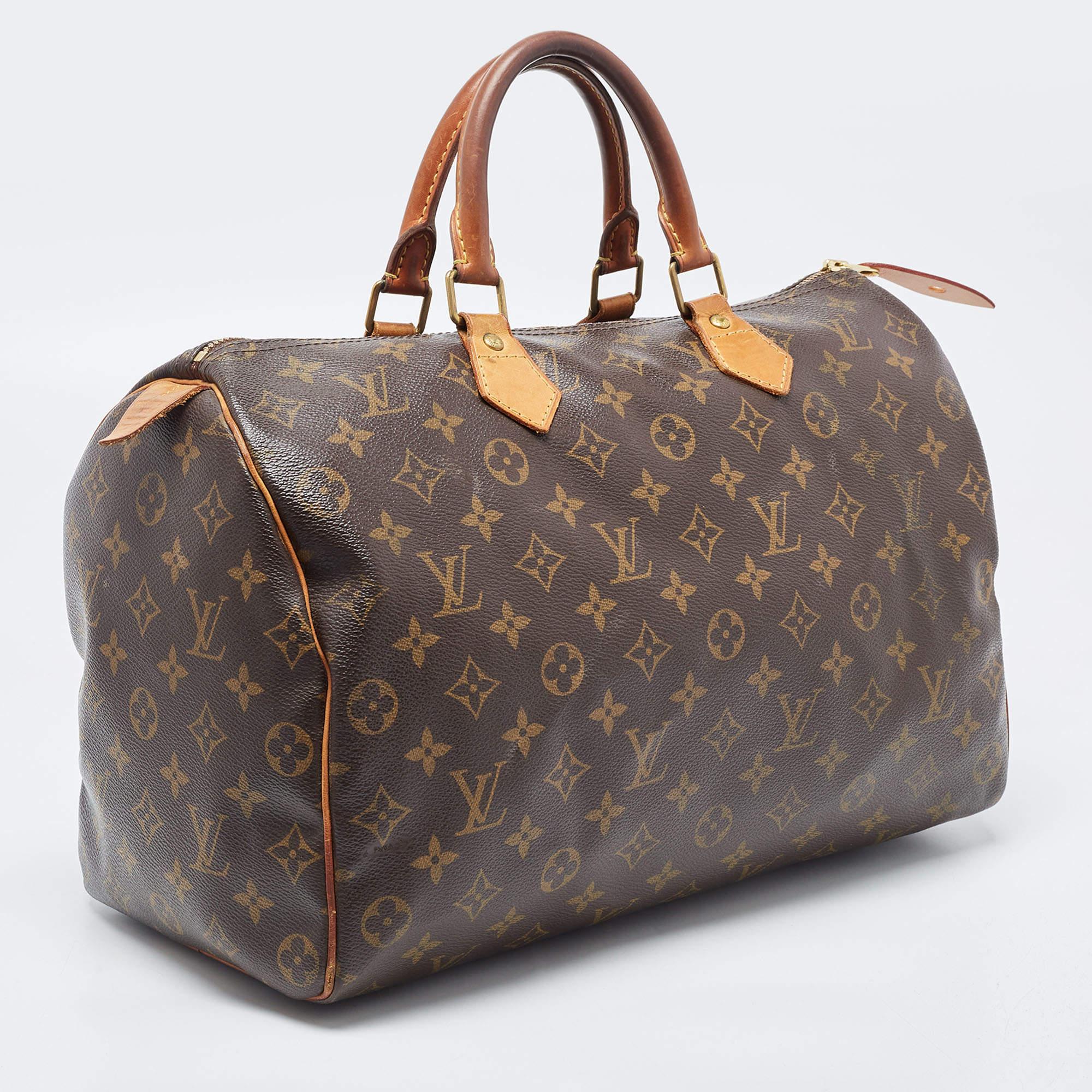 Louis Vuitton Brown Canvas Monogram Speedy 35 Handbag In Fair Condition In Dubai, Al Qouz 2