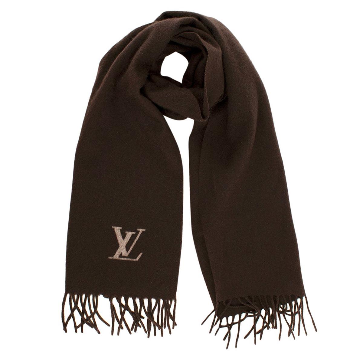 LOUIS VUITTON LOUIS VUITTON Scarf Scarf wool cashmere Black Grey Used  unisex logo LV