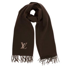 Shop Louis Vuitton Cashmere Plain Fringes Logo Knit & Fur Scarves