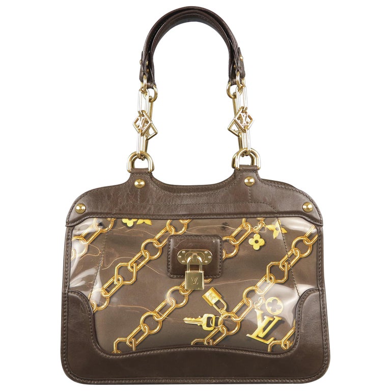 LOUIS VUITTON Brown CHARMS CABAS Silk Vinyl Brown Leather Handbag For Sale at 1stdibs