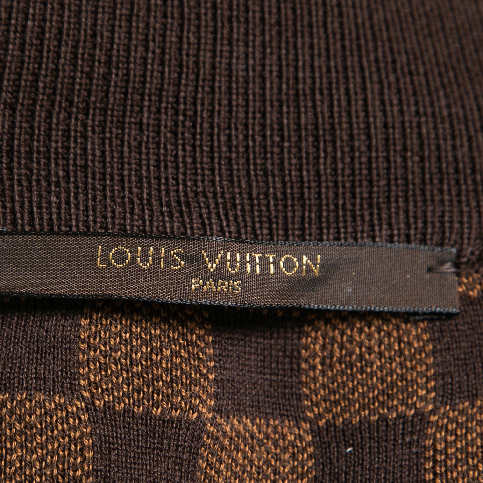 Black Louis Vuitton Brown Cotton Knit Long Sleeve Zip Front Jacket XL