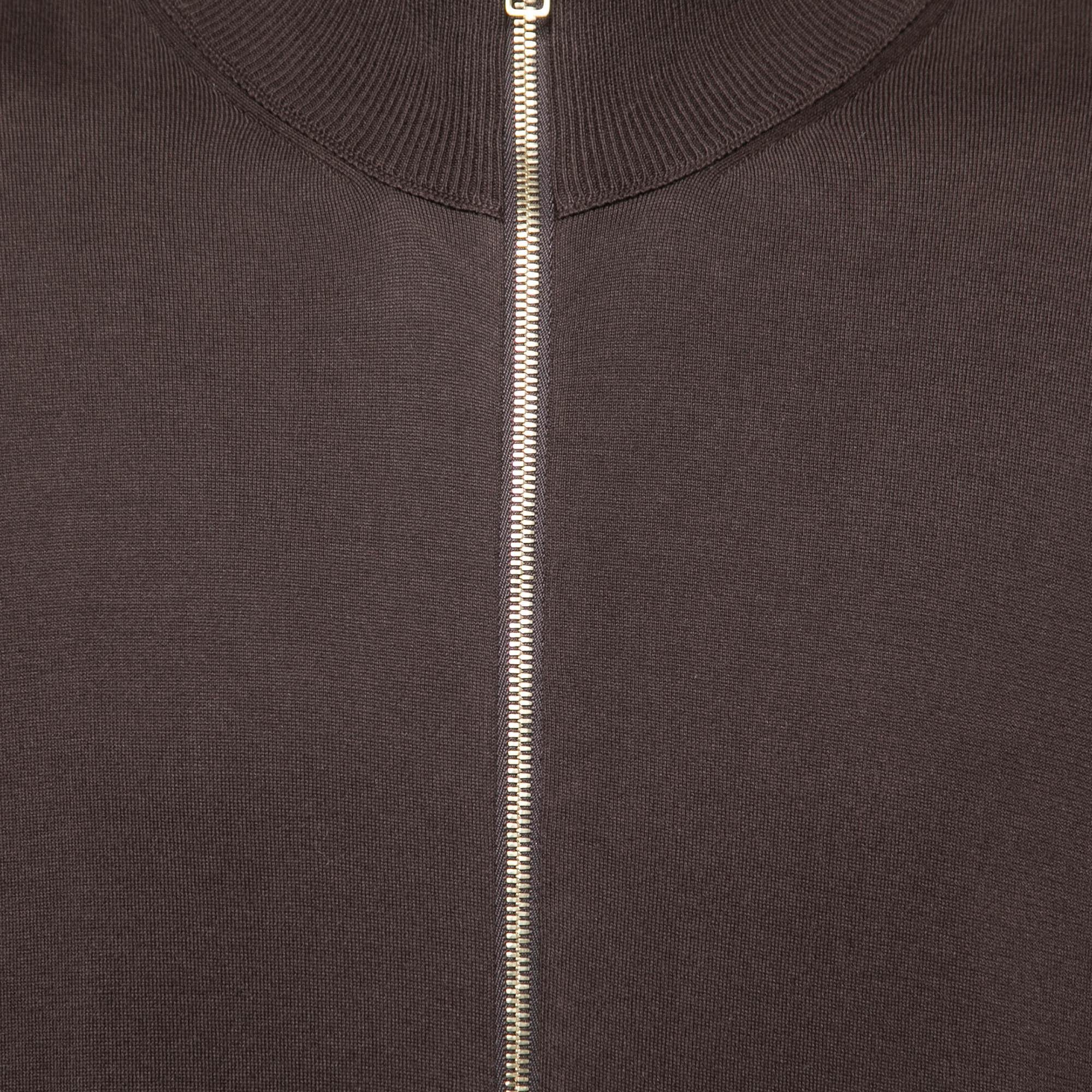 Louis Vuitton Brown Cotton Knit Long Sleeve Zip Front Jacket XL In Good Condition In Dubai, Al Qouz 2