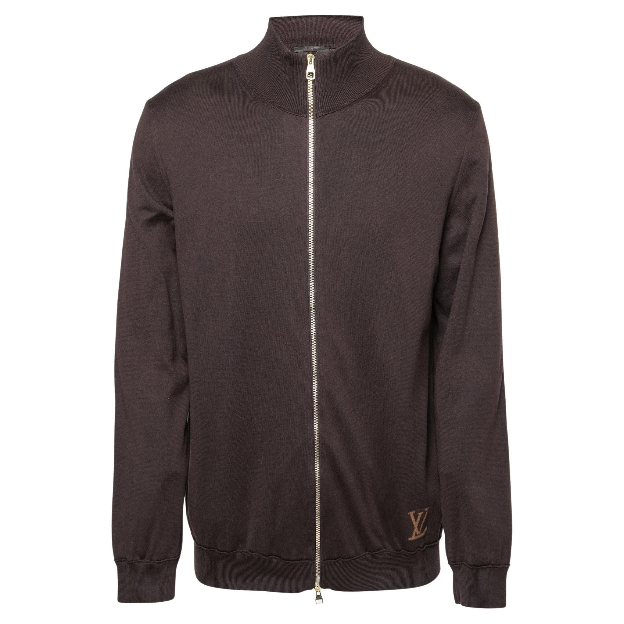 Louis Vuitton Brown Cotton Knit Long Sleeve Zip Front Jacket XL
