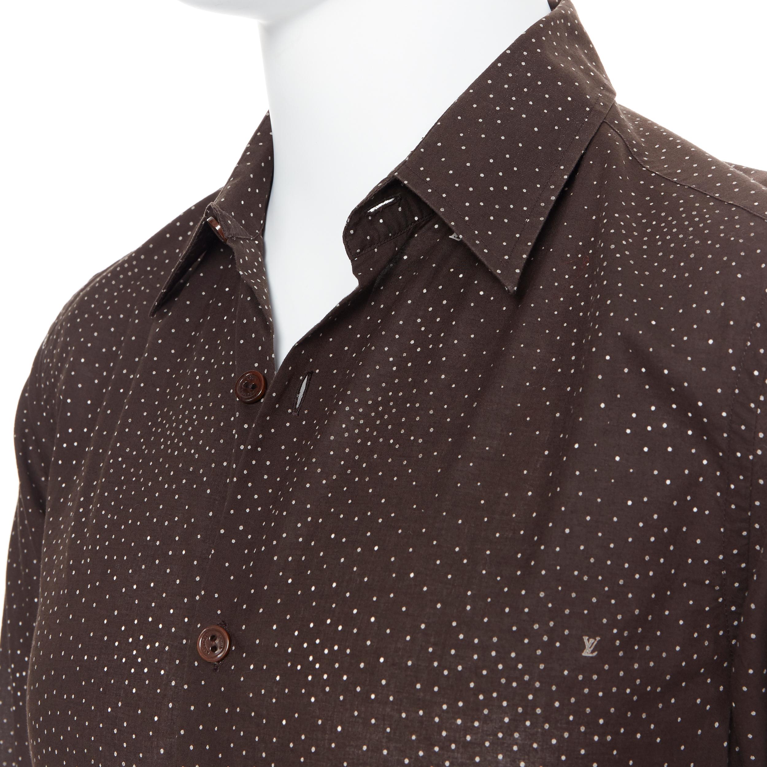 LOUIS VUITTON brown cotton spot LV monogram print slim fit shirt EU39 In Excellent Condition In Hong Kong, NT