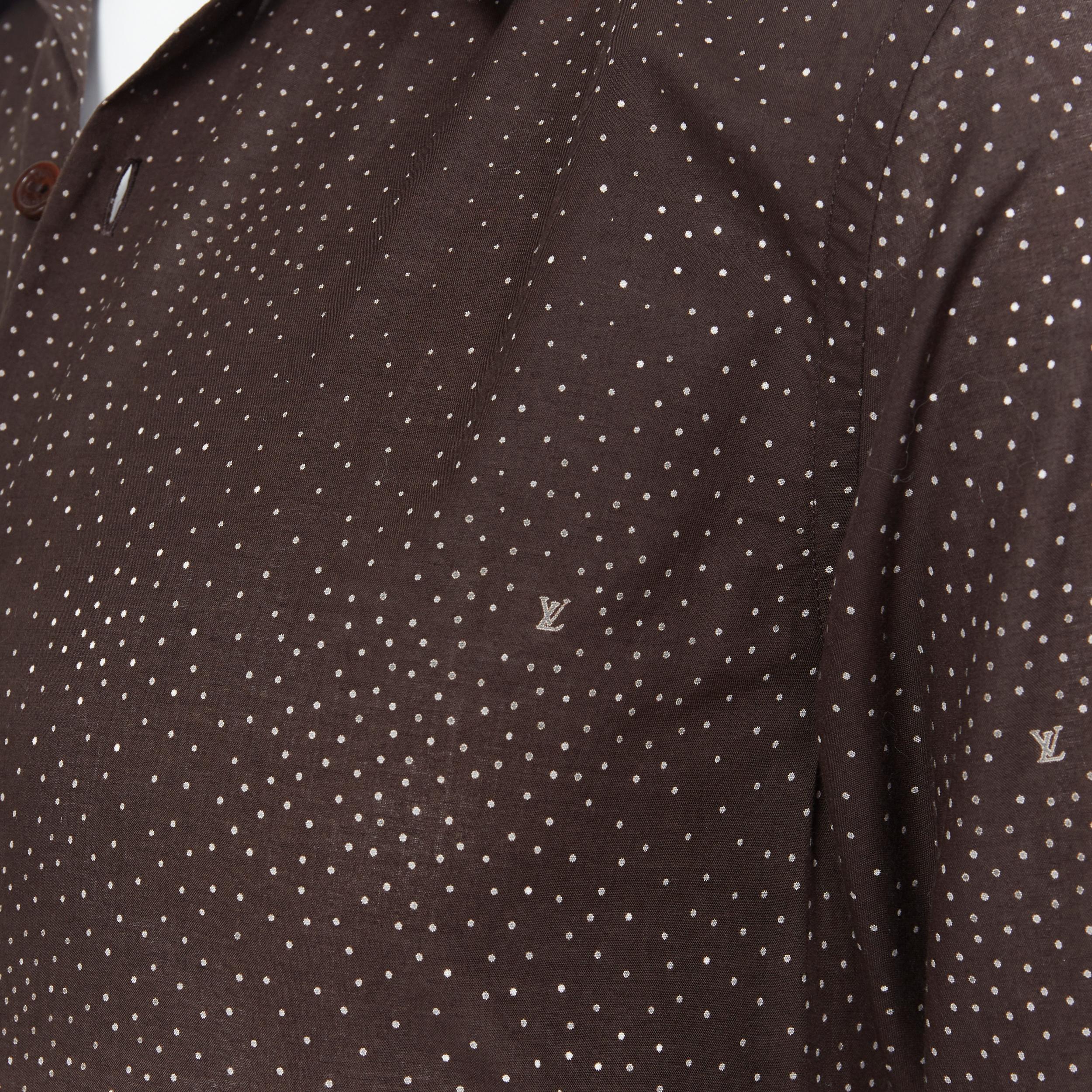 Men's LOUIS VUITTON brown cotton spot LV monogram print slim fit shirt EU39