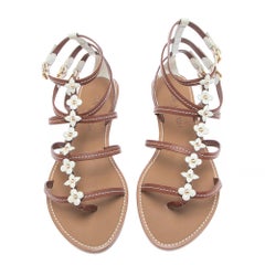 Louis Vuitton Brown/Cream Leather Fleurus Gladiator Flat Sandals Size 39