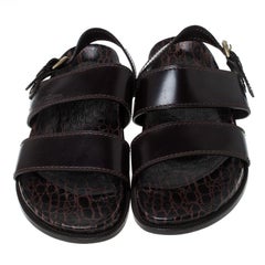 Louis Vuitton Brown Croc Leather Flat Sandals Size 43