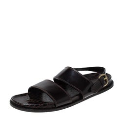Louis Vuitton Brown Croc Leather Flat Sandals Size 43