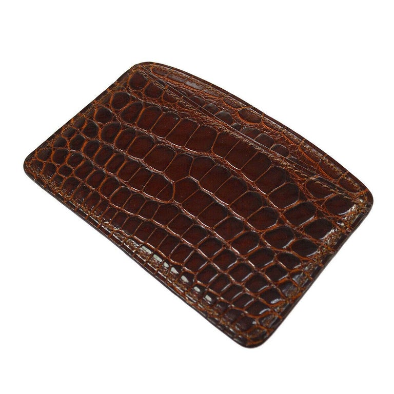 Louis Vuitton Brown Crocodile Exotic Small Men&#39;s Women&#39;s Wallet Card Case For Sale at 1stdibs