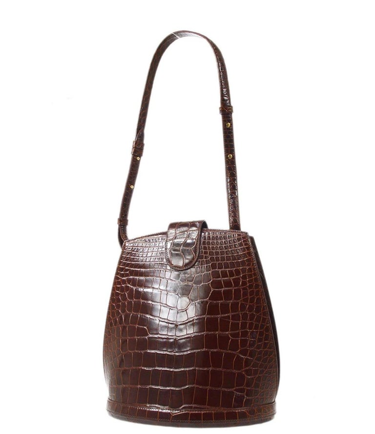 Louis Vuitton Brown Crocodile Leather Exotic Top Handle Shoulder Bucket Bag