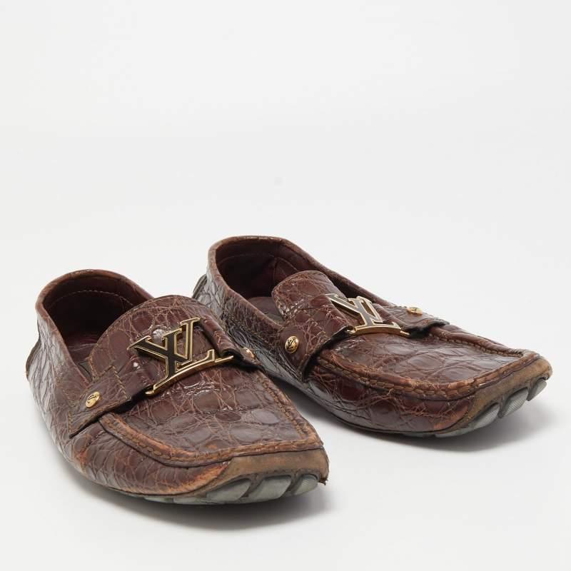 Men's Louis Vuitton Brown Crocodile Leather Monte Carlo Loafers Size 42.5 For Sale