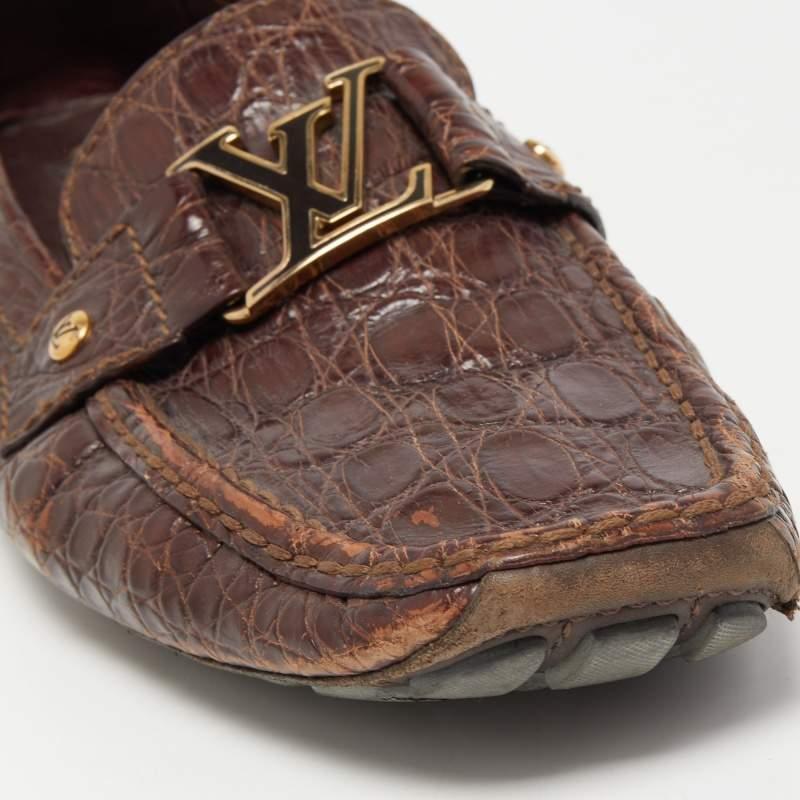 Louis Vuitton Brown Crocodile Leather Monte Carlo Loafers Size 42.5 For Sale 1