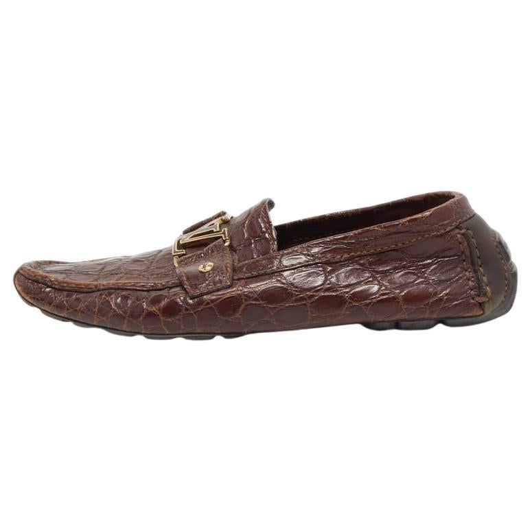Louis Vuitton Brown Crocodile Leather Monte Carlo Loafers Size 42.5 For Sale