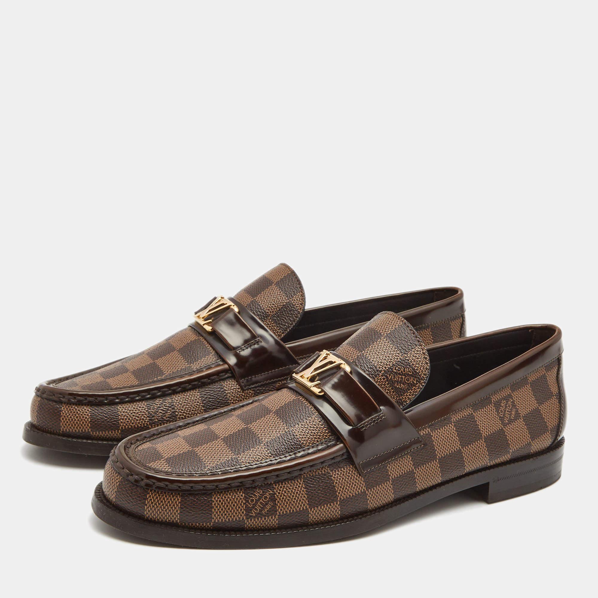 Louis Vuitton Brown Damier Canvas and Leather Major Loafers Size 43 In Excellent Condition In Dubai, Al Qouz 2