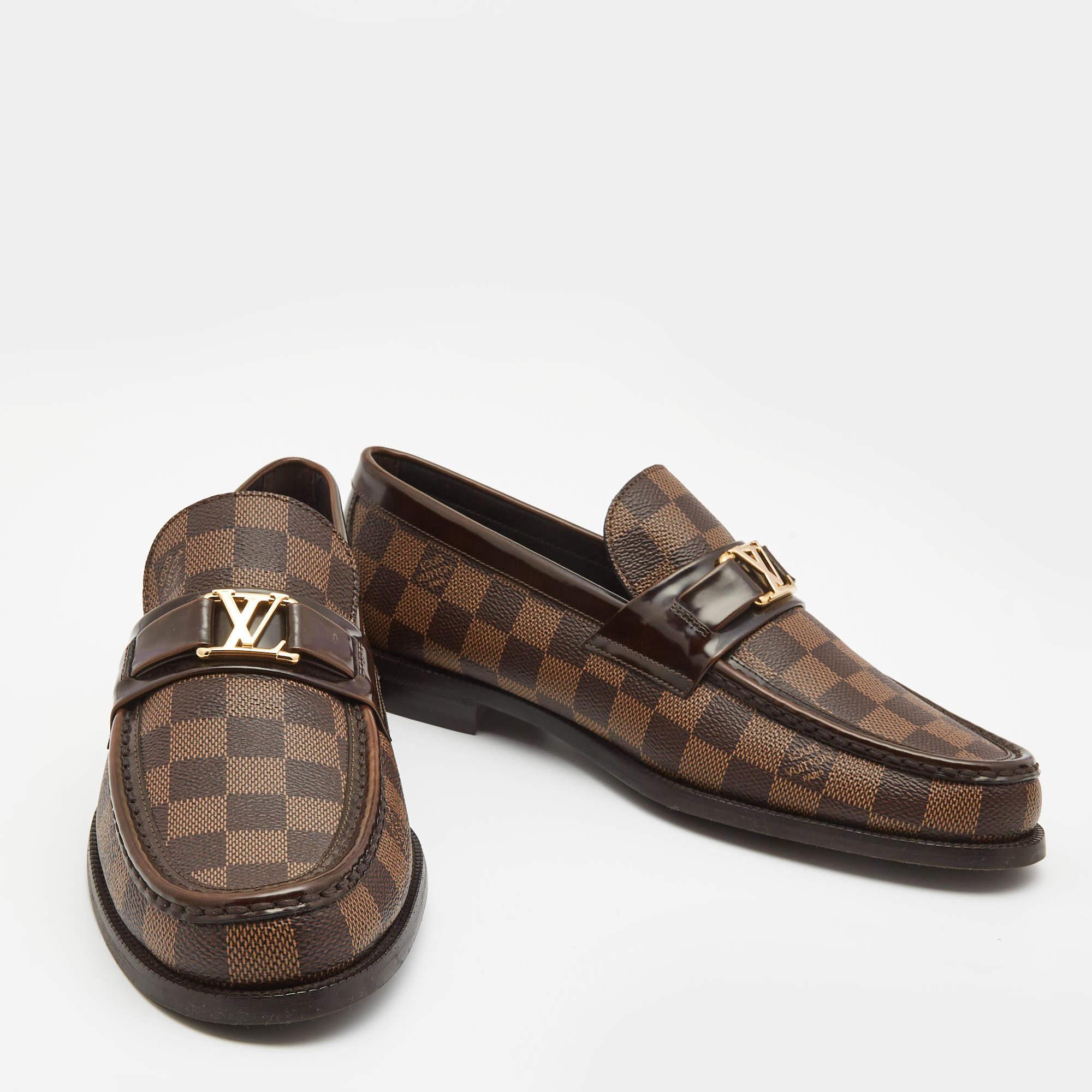 Men's Louis Vuitton Brown Damier Canvas and Leather Major Loafers Size 43