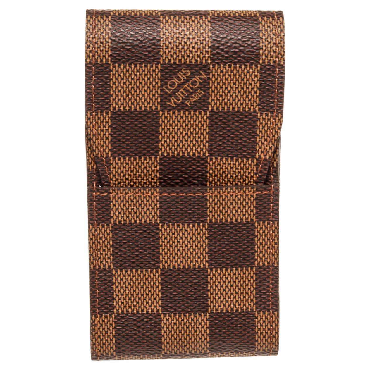 Coffret à cigarettes Louis Vuitton en toile Damier marron avec toile Damier, couleur or