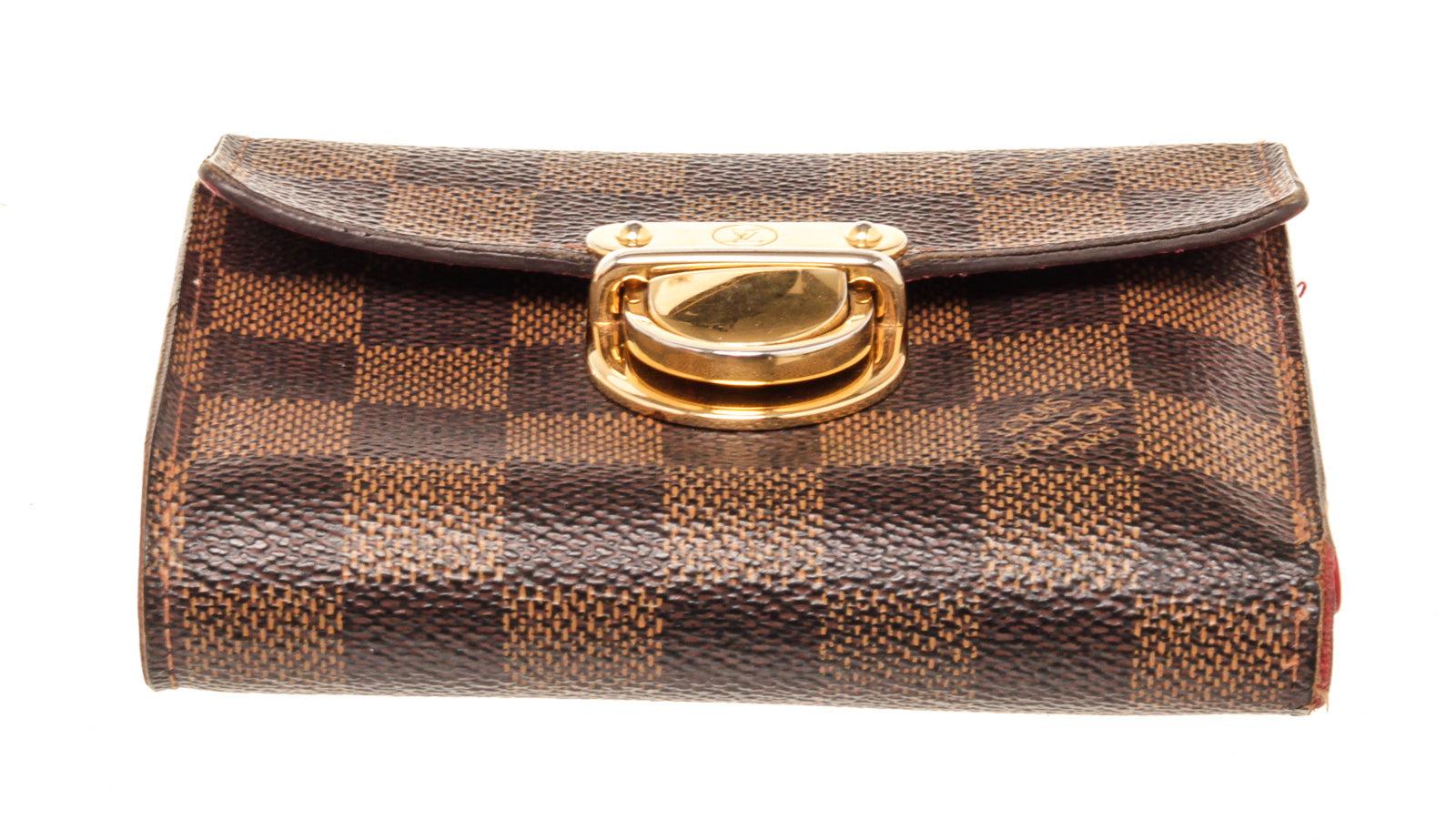 Louis Vuitton Brown Damier Canvas Joey Wallet with damier canvas, gold-tone  In Good Condition For Sale In Irvine, CA