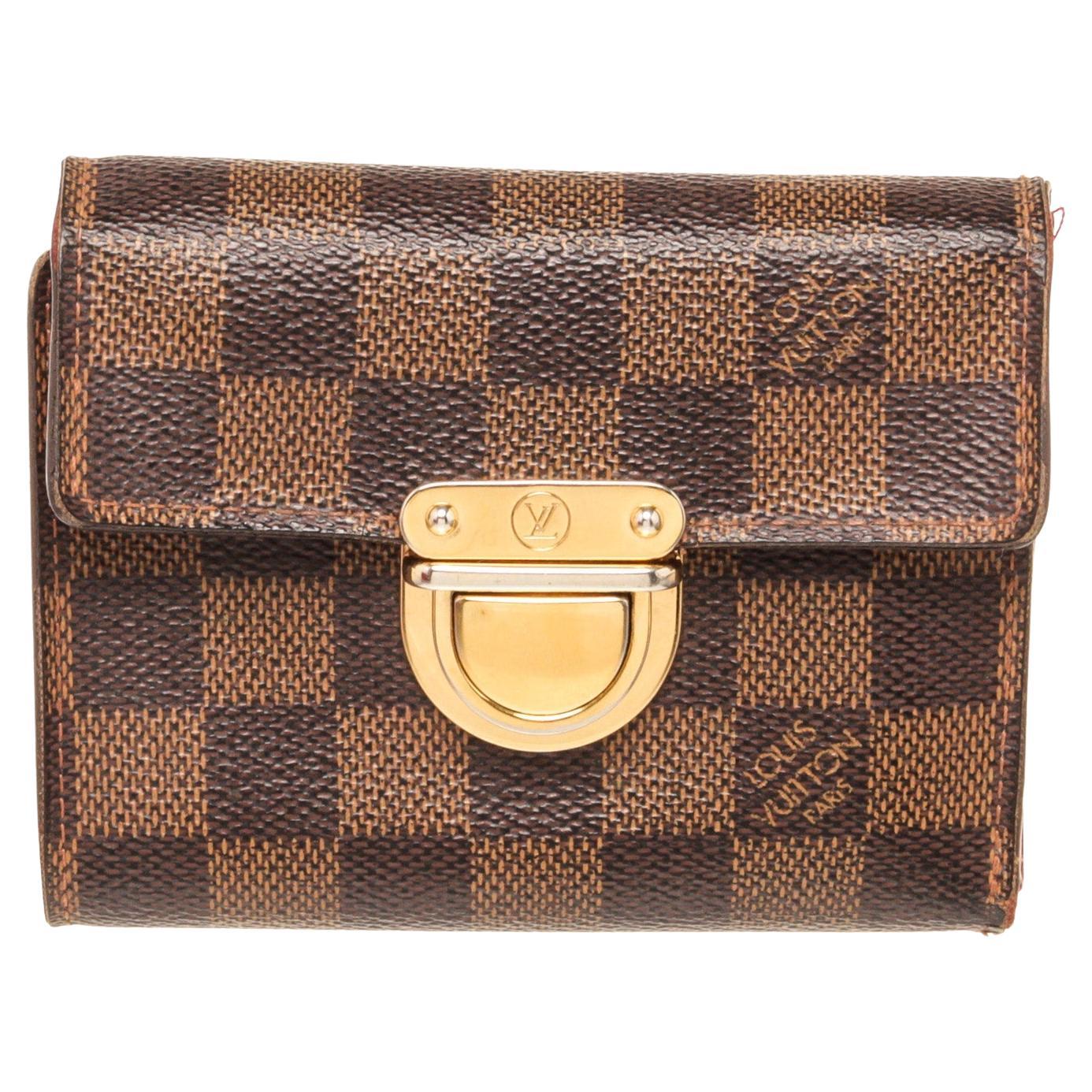Louis Vuitton Brown Damier Canvas Joey Wallet with damier canvas, gold-tone  For Sale