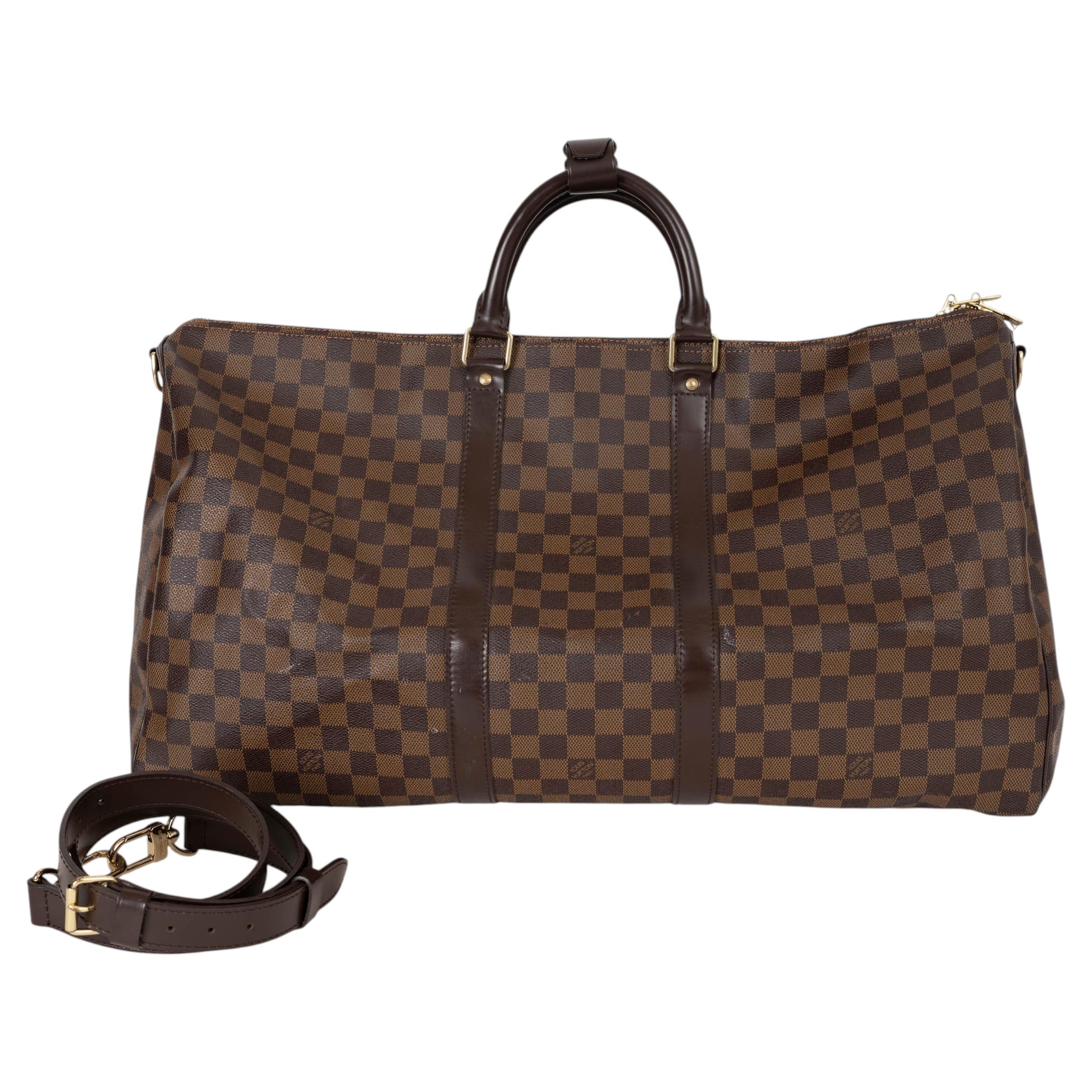 LOUIS VUITTON brown Damier canvas KEEPALL 55 Duffle Bag