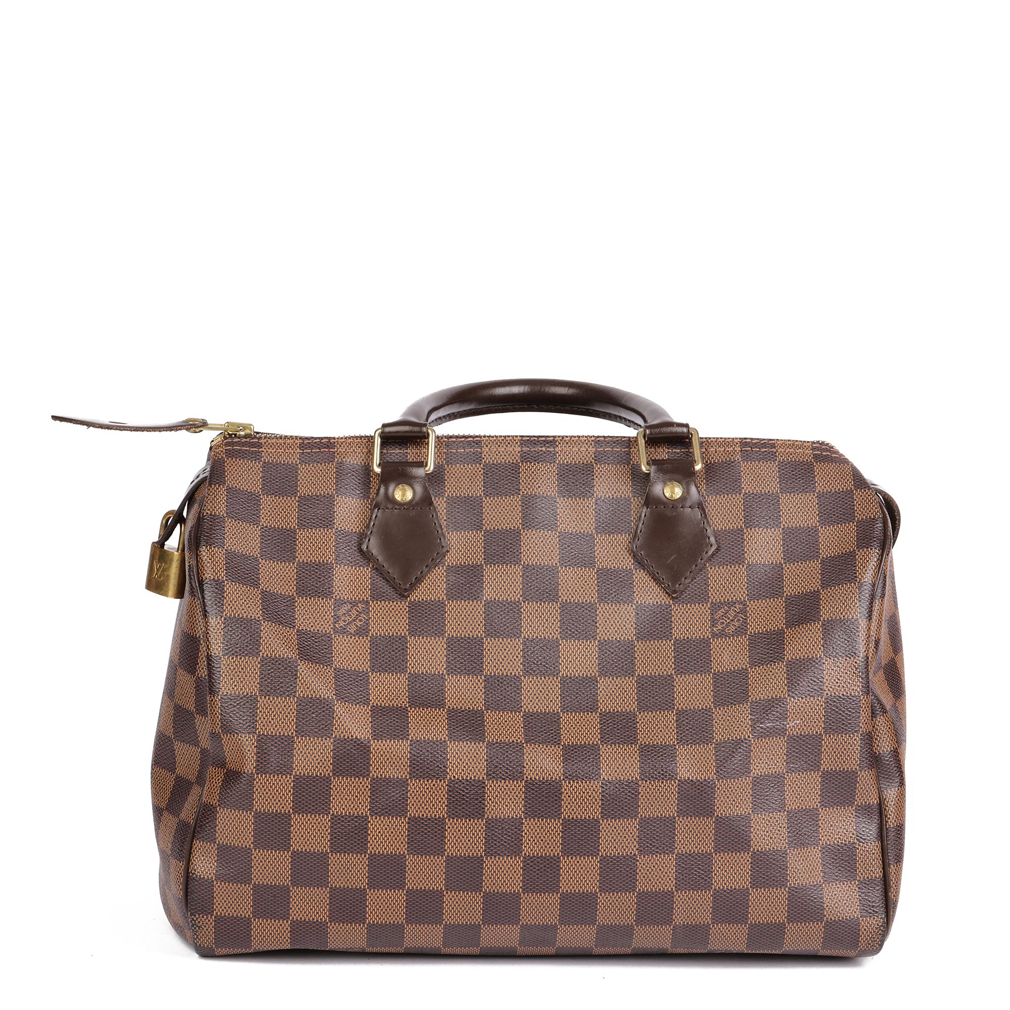 Women's LOUIS VUITTON Brown Damier Coated Canvas & Brown Calfskin Leather Speedy 30